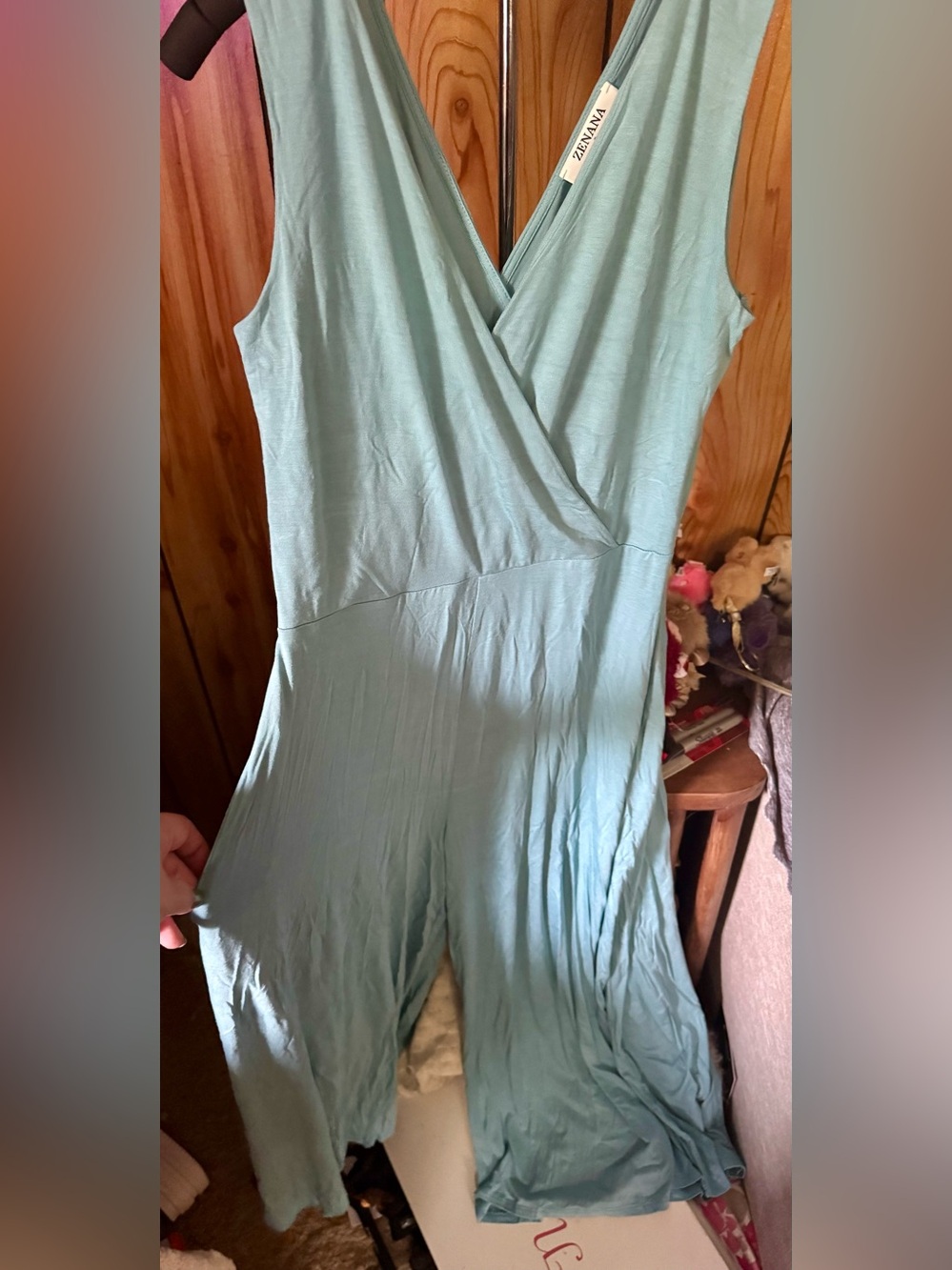 Zenana Sleeveless Wrap Jumpsuit in Blue Grey